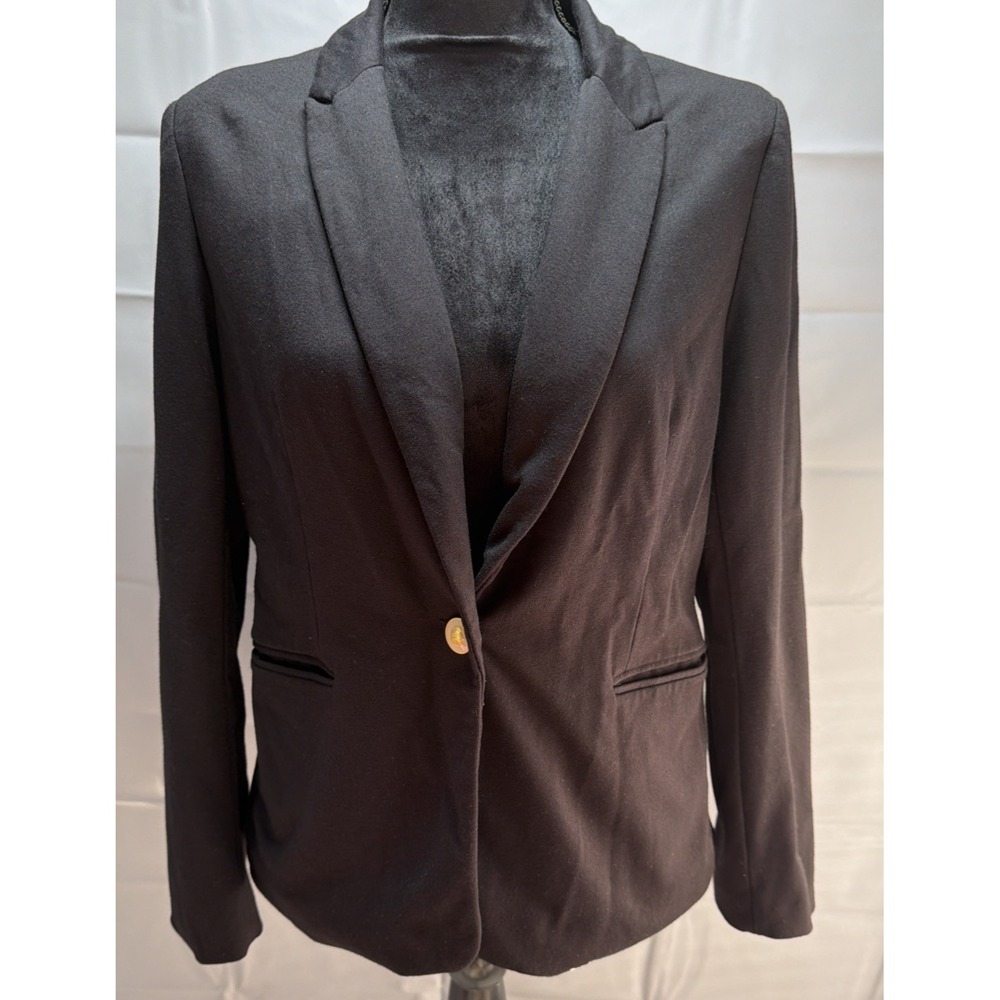 Philosophy Republic Clothing Black Ponte Knit Blazer Jacket Gold Button Size 12